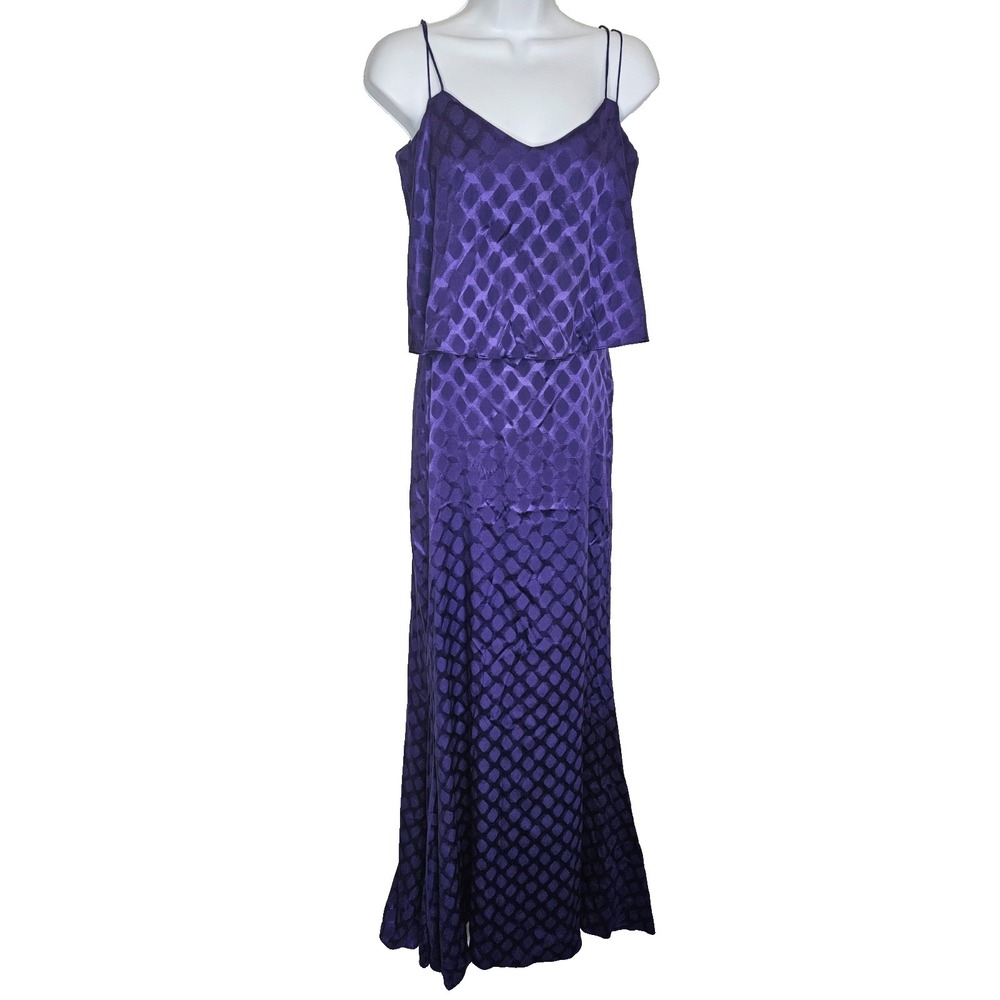 Halston Heritage Tiered Maxi Dress Purple Acai Berry NWT‎ Size 2 Modern Glam